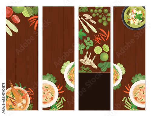 vector of Thai foods banner set,vertical banner