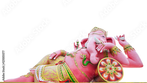 Pink Ganesha in relax action isolated on white background.