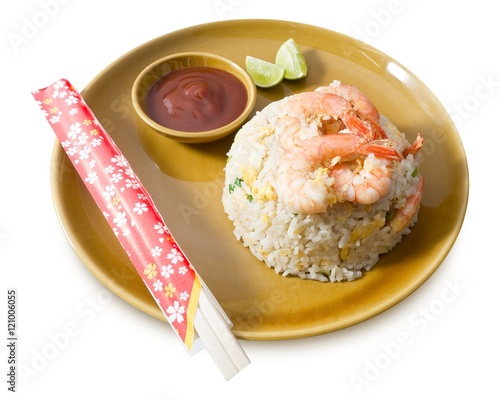 Delicious Shrimp Fried Rice on White Background photo