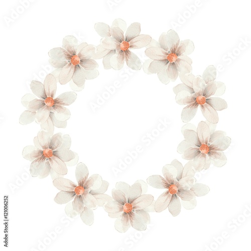 Delicate floral wreath. Watercolor round frame 20