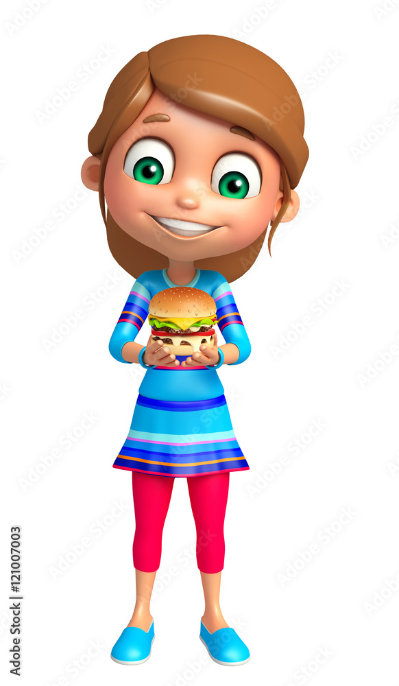 kid girl with Burger