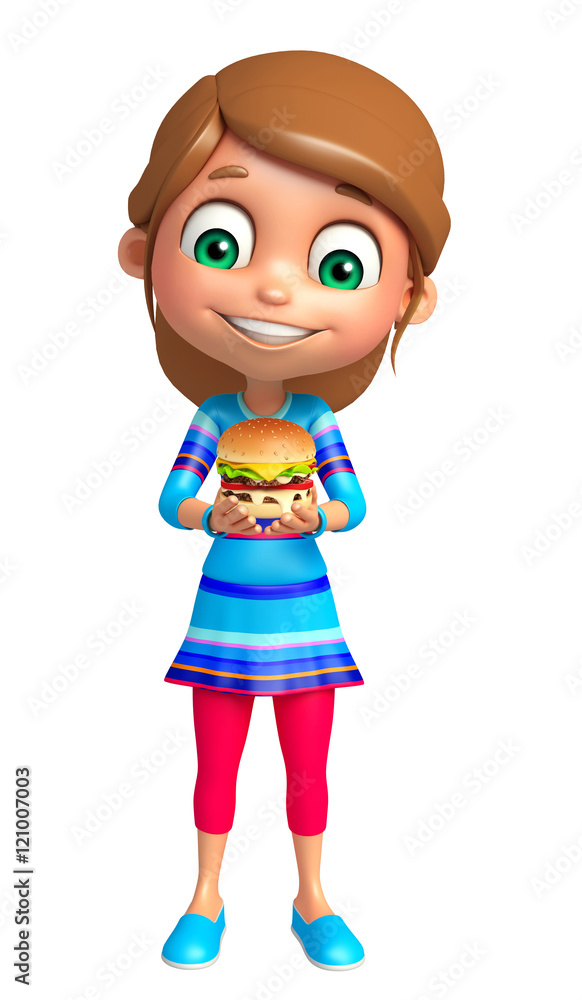 kid girl with Burger kid girl with Burger