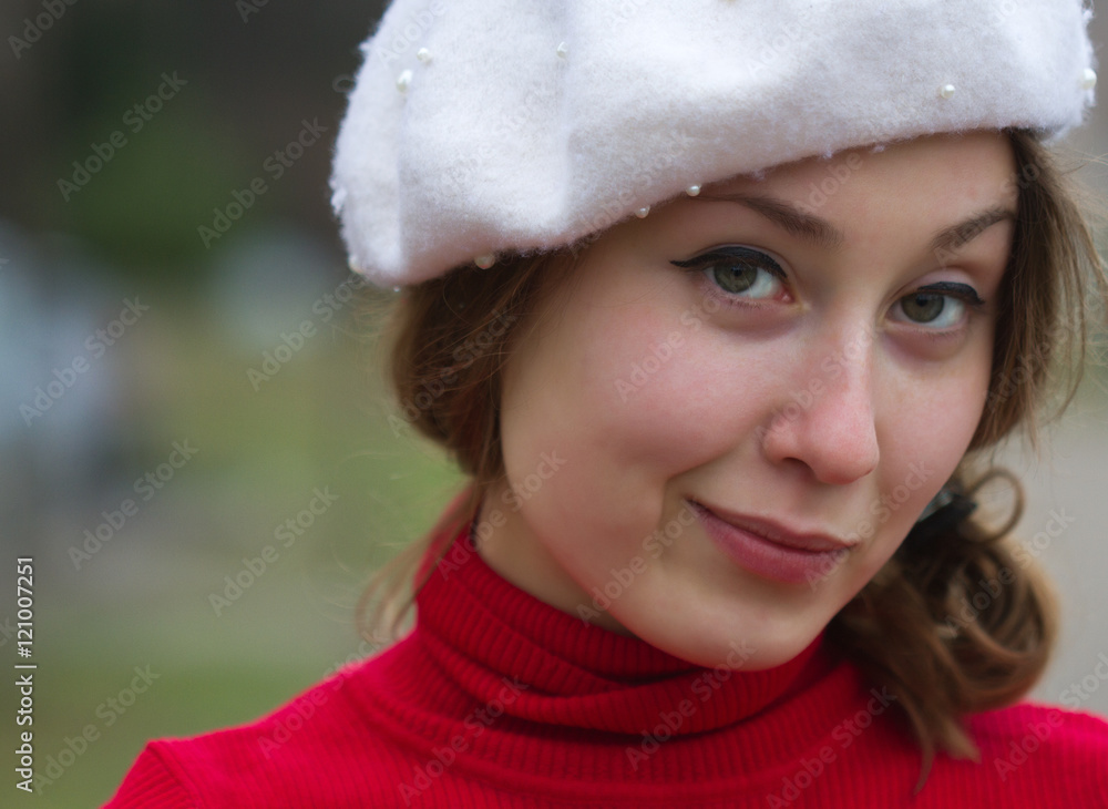 Portrait girl smiling beret Portrait girl smiling beret