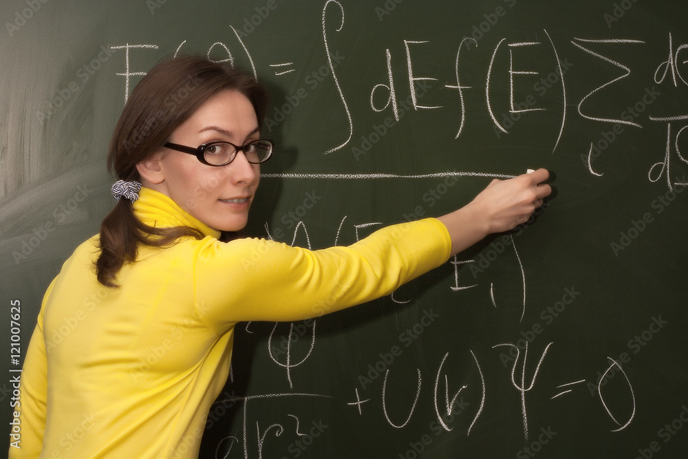 Woman professor or student chalk board Woman professor or student chalk board