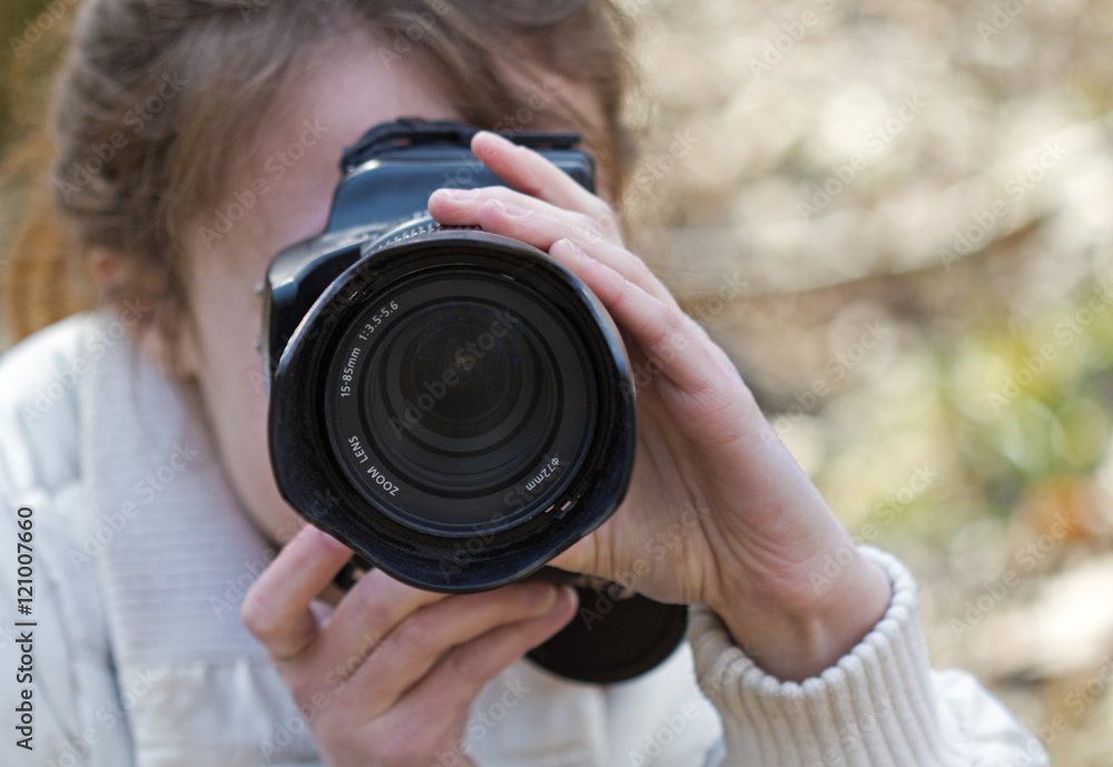 Photographer woman shooting you Photographer woman shooting you