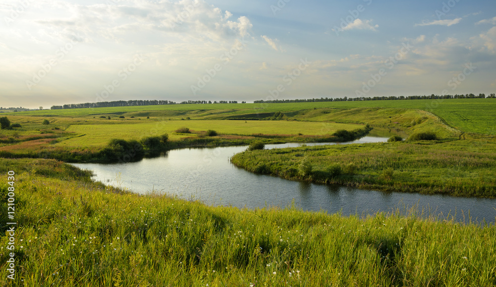 Fototapeta premium Summer landscape.River Upa in Tula region,Russia.