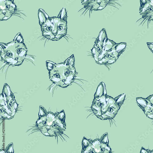 cats seamless, kittens cute sketch vector illustration seamless, background with painted cats © Alsu Art