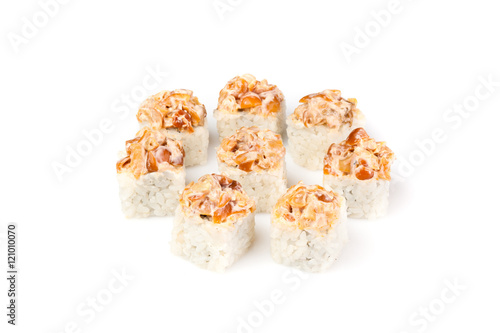Sushi or kimbap with seafood, rice and vegetables seaweed rolls