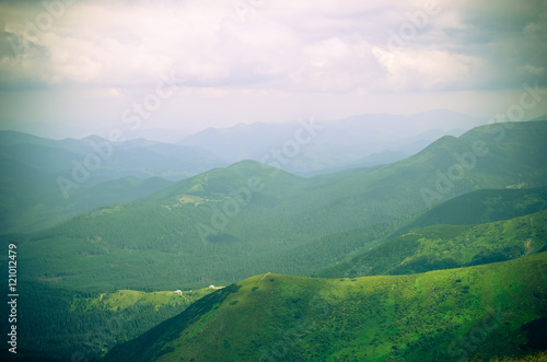 Mountains under mist at Carpathian  Ukraine