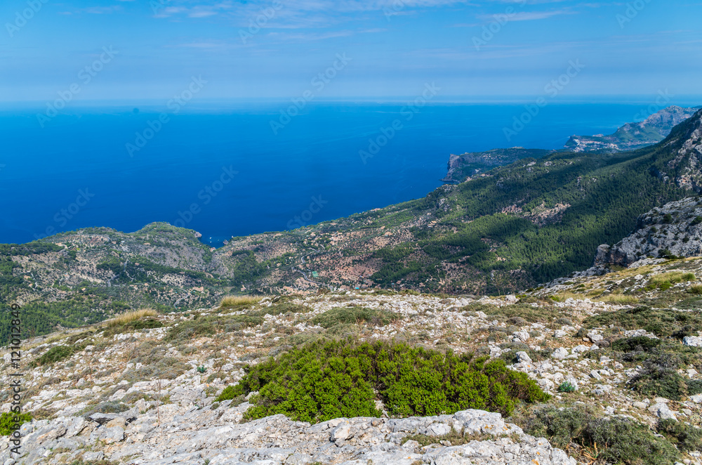 Panorama of Deia from the Tramuntana mountains, Baleares, Spain