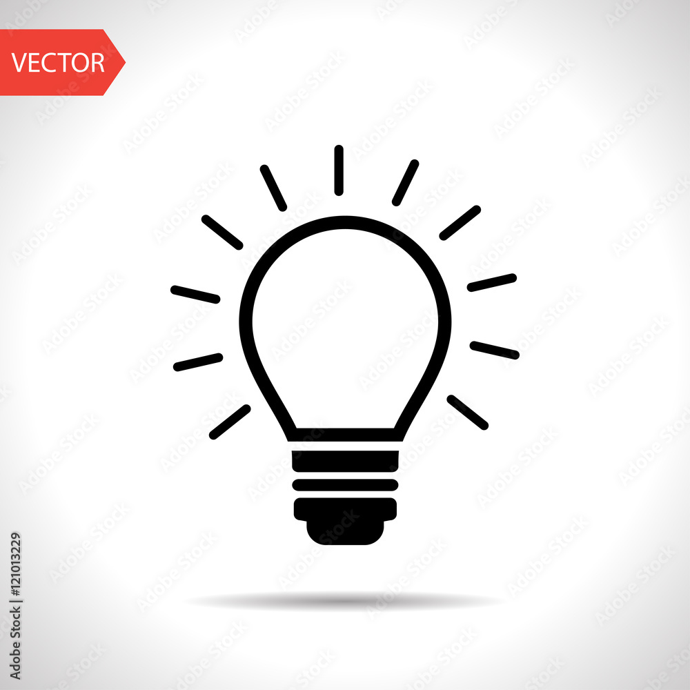 Electric light bulb with rays vector flat icon Electric light bulb with rays vector flat icon