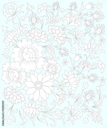 hand painted flowers, Page coloring for adults,