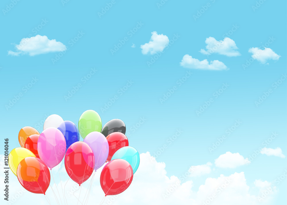 Celebration conceptual- Bunch of colorful balloon with sky background