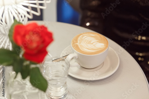 Close-up cup with coffee cappuccino