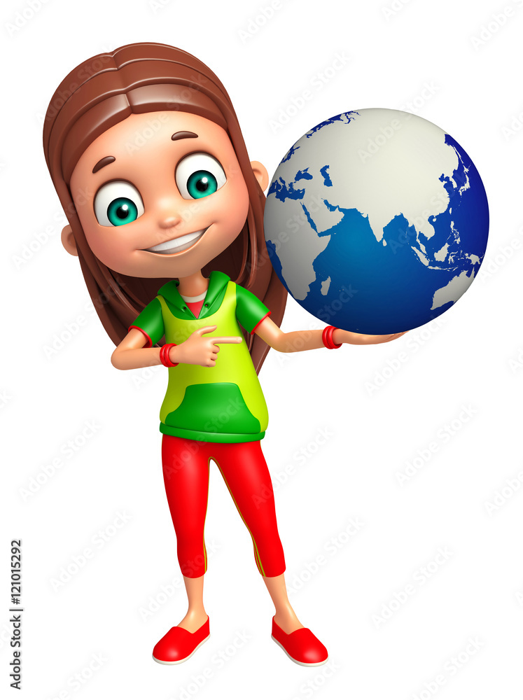 kid girl with Earth kid girl with Earth