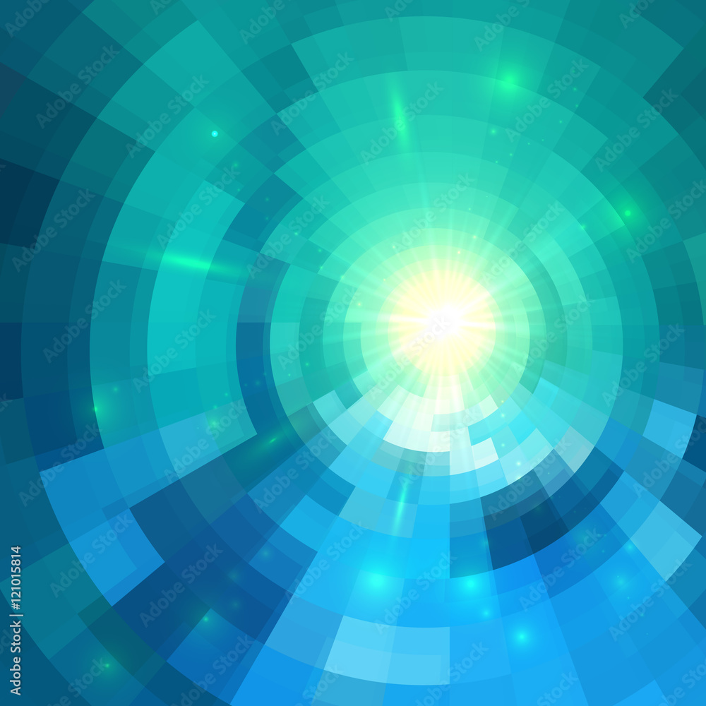 Photography Abstract blue shining circle tunnel background