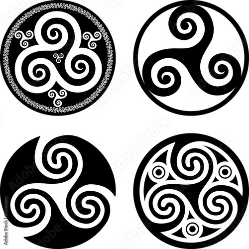 Set of black isolated triskels