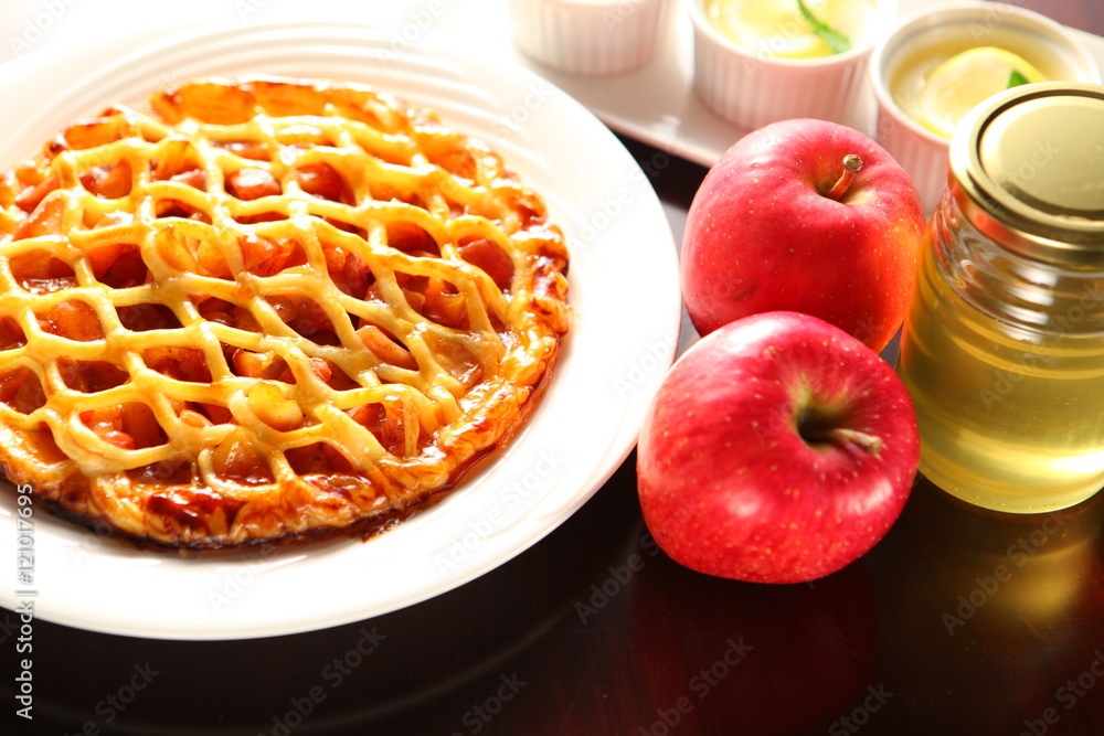 Apples and honey dessert buffer chocolate with a fountain of whi Apples and honey dessert buffer chocolate with a fountain of whi