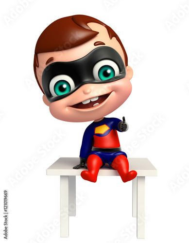 cute superbaby with Thumbs up pose sitting on table © visible3dscience