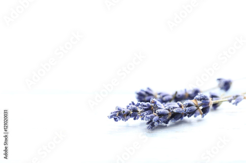 Fototapeta Naklejka Na Ścianę i Meble -  Lavender flowers on white wooden table
