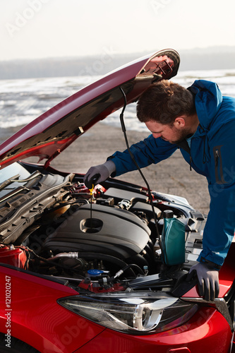 Checking the oil level in a modern car