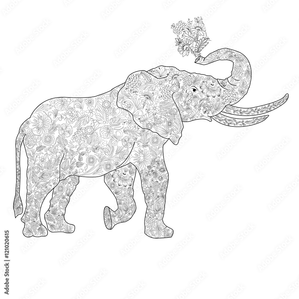 Obraz premium An elephant coloring book for adults vector