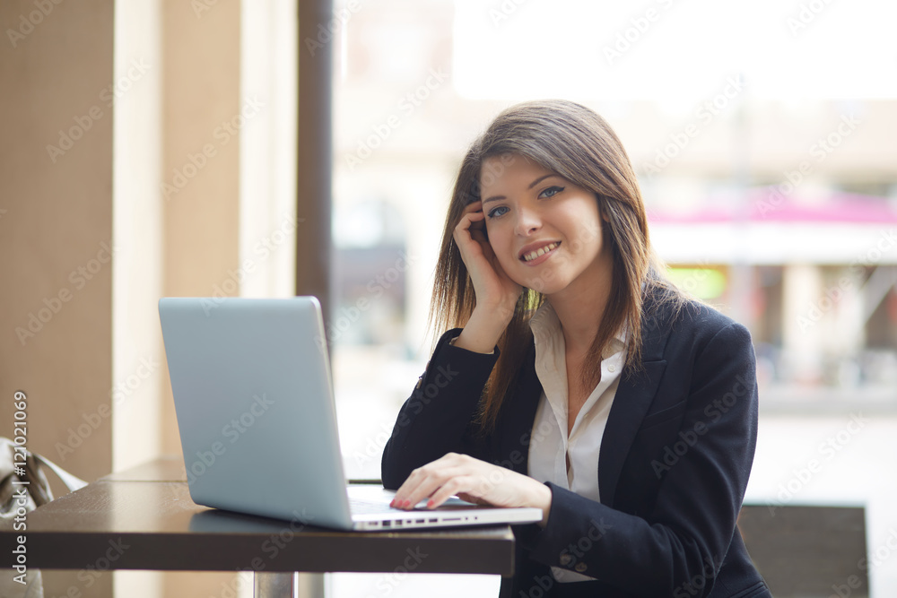young businesswoman working at cafe young businesswoman working at cafe