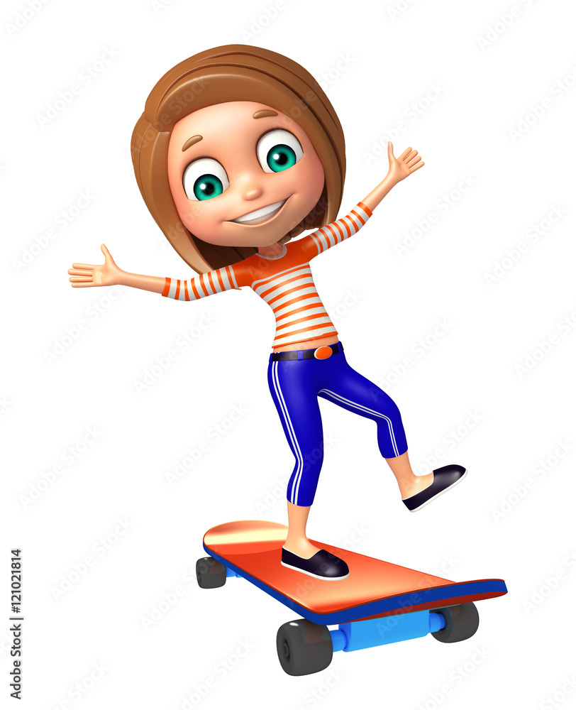 kid girl with Sketeboard kid girl with Sketeboard