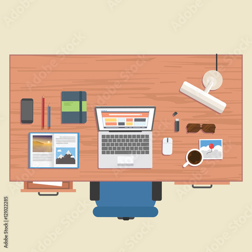 Designer table place of work, view from top