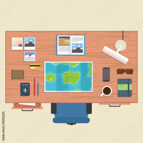 Traveller table place of work, view from top