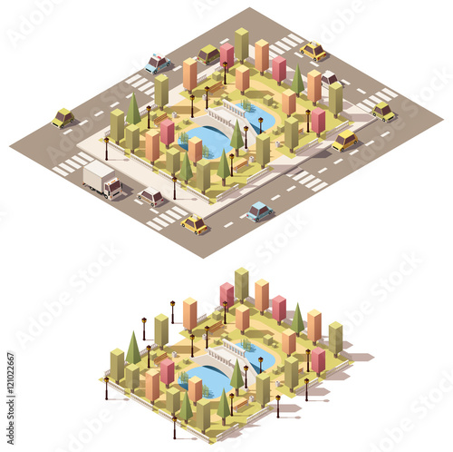 Vector isometric low poly urban park
