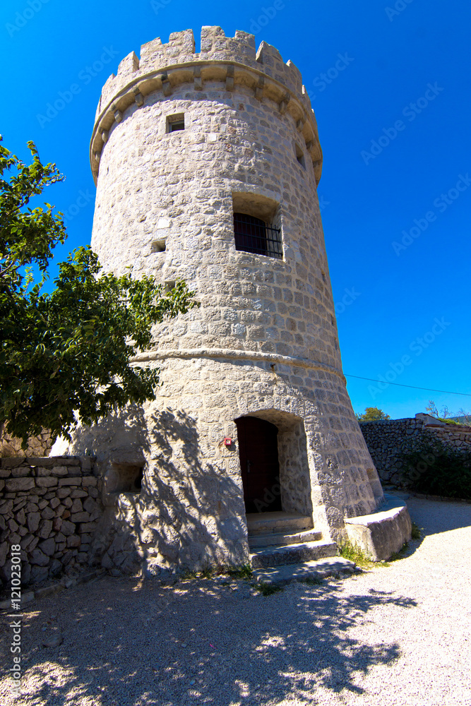 Old defense tower fortress in town of Cres, Croatia