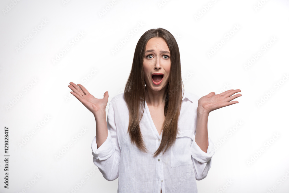 Shocked girl screaming with fear Shocked girl screaming with fear