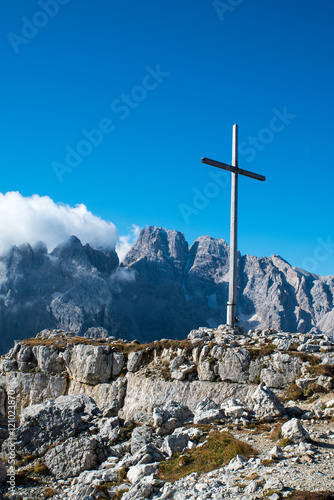 Cross on the summit of Monte Piana in Italy