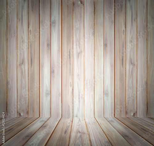 Teak wood plank texture background perspective. © sarawutnam