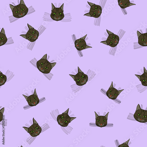abstract vector doodle cat face seamless pattern