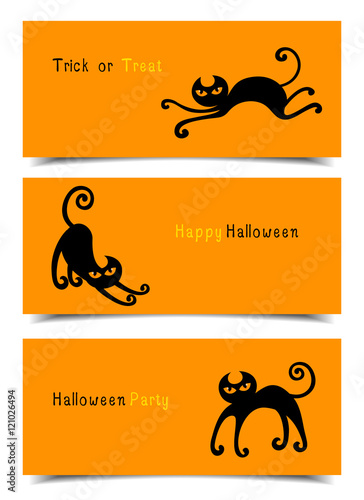 Flat style Halloween banners. Website spooky header or banner set with Halloween black cat
