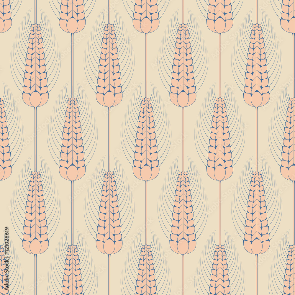 seamless stylized wheat pattern in vintage ivory and blue shades Stock ...