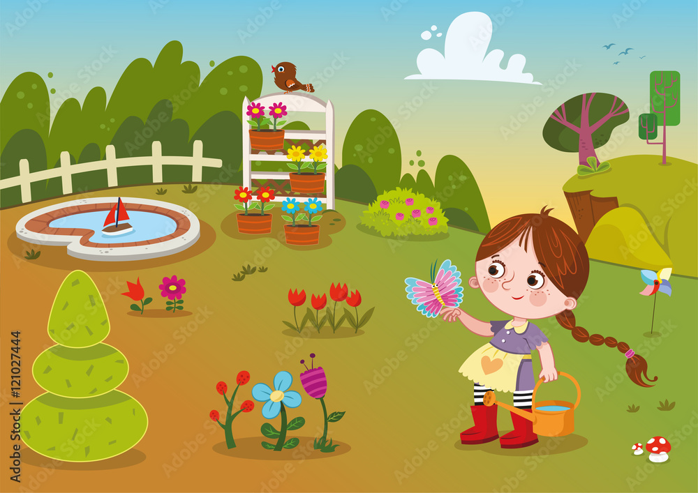 Flower Garden And Girl