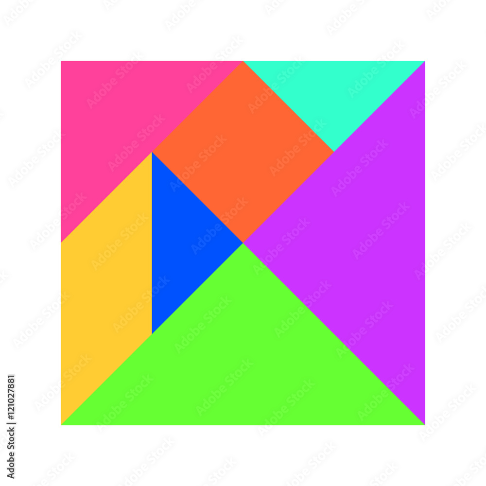 Pastel color tangram puzzle in square shape on white background
