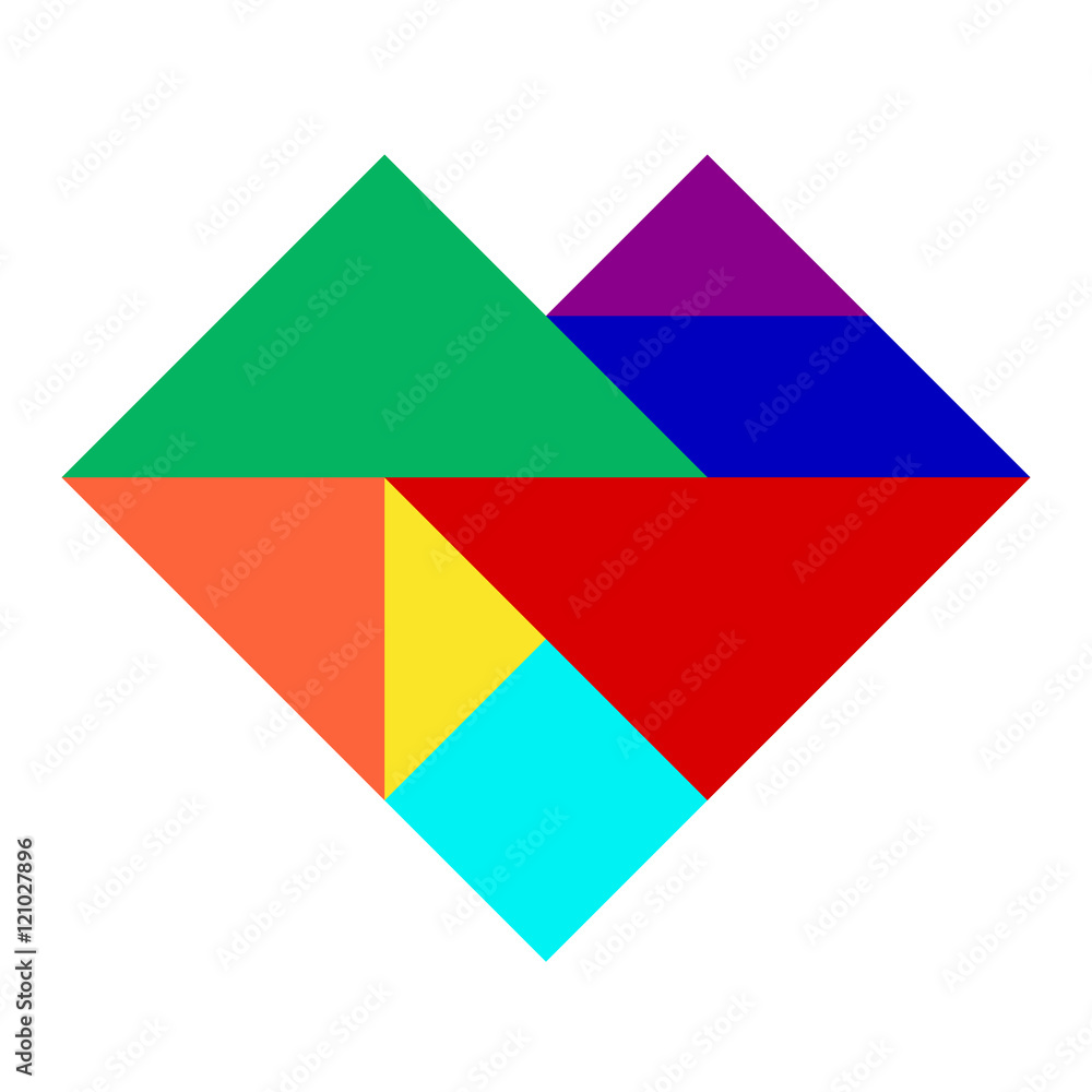 Colorful tangram puzzle in heart shape Colorful tangram puzzle in heart shape