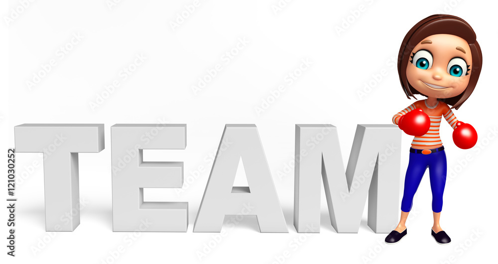 Naklejka premium kid girl with Team and Boxing gloves