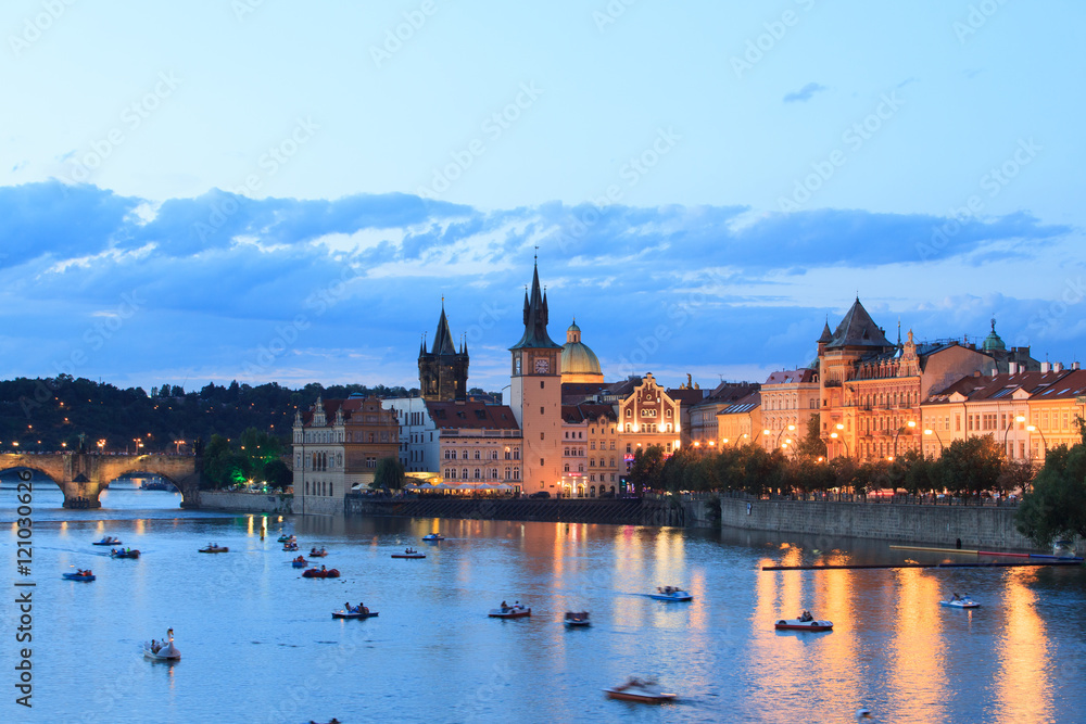 Evening view of Prague city, Czech Republic

