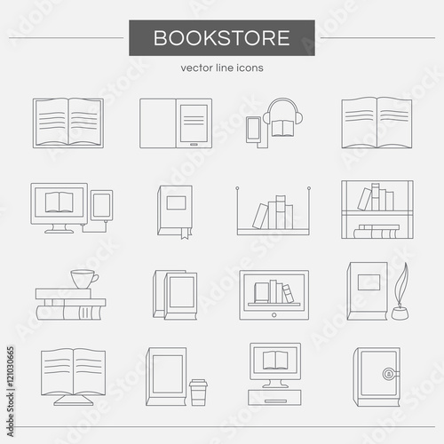 Fotografie Set of line icons for a bookstore.