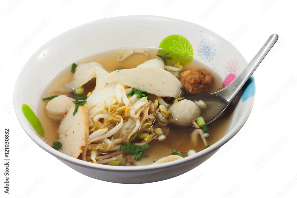 Thai Noodle Soup with fish ball in the bowl Thai Noodle Soup with fish ball in the bowl