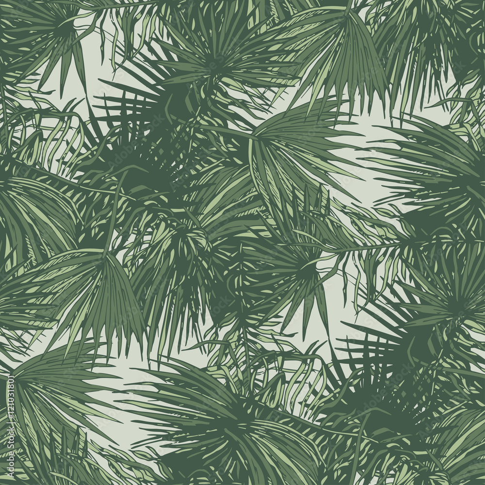 Seamless pattern with palm leaves