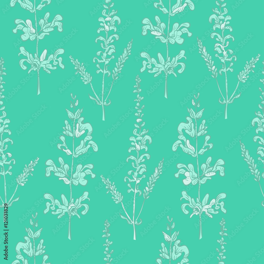 Seamless pattern with flowers mint color Seamless pattern with flowers mint color