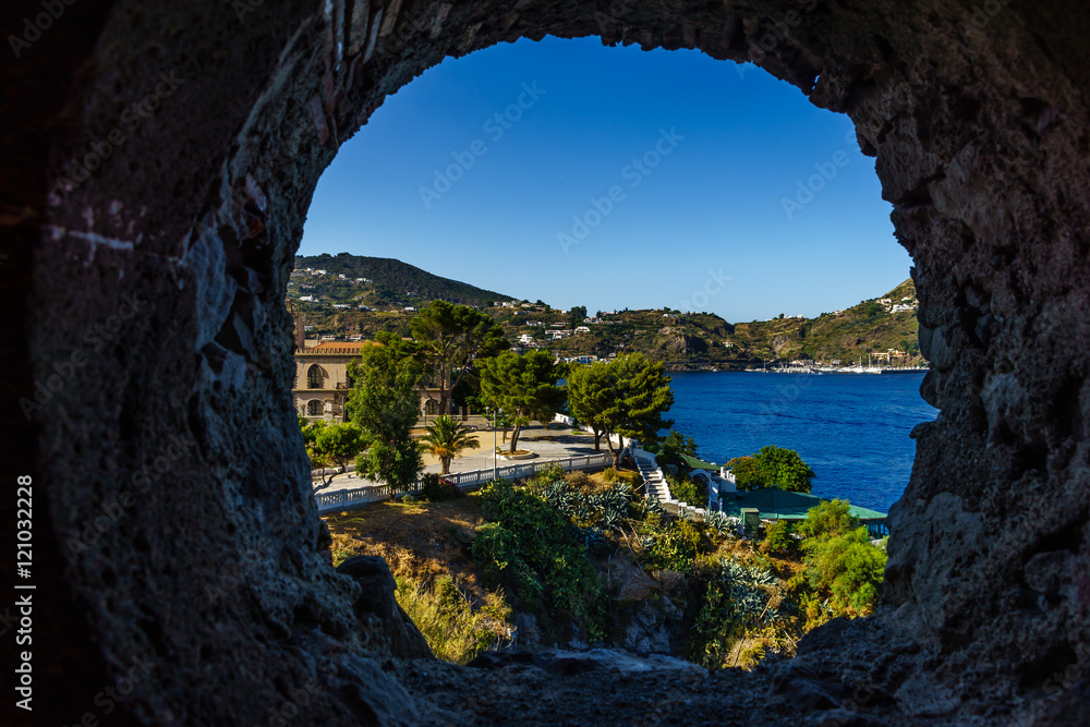 View out of the window looking towards Lipari, Sicily