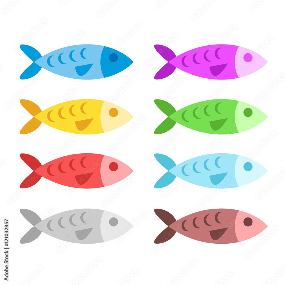 Colorful fish set. Flat design. Vector illustration