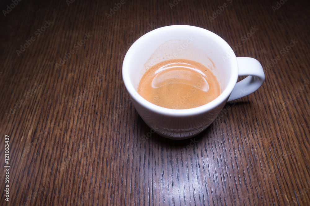 Espresso coffee on wooden table Espresso coffee on wooden table
